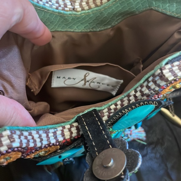 Mary Frances multi media shoulder bag.  Fabric, leather, suede and beads. - Picture 6 of 8